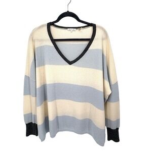 Minnie Rose Oversized Cashmere Sweater Medium / Large Pullover Striped Cozy Luxe